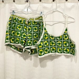Crochet Set Matching Crop Top and Shorts